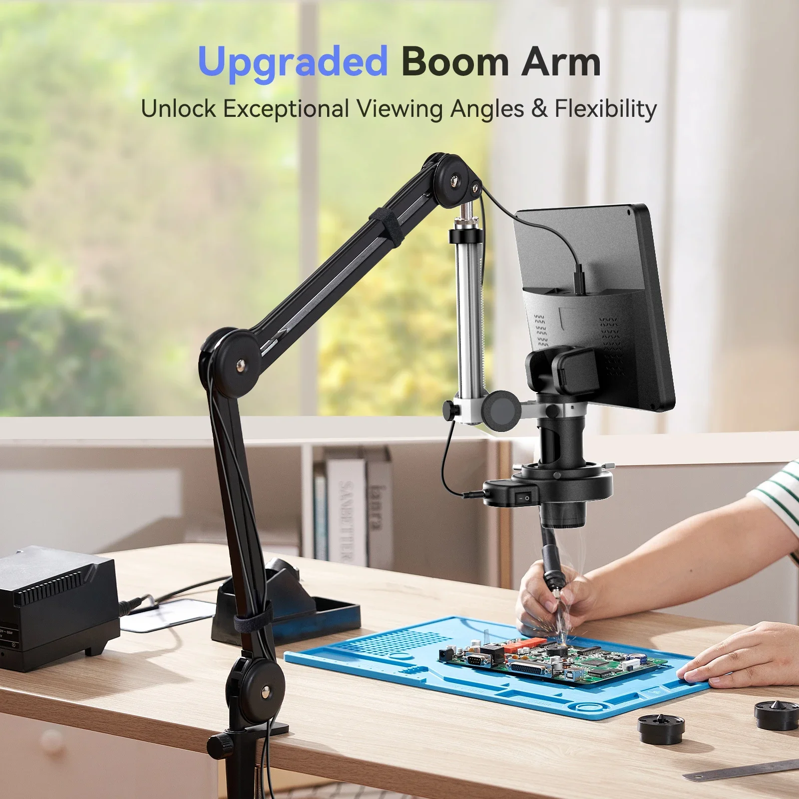 TOMLOV-microscopios HDMI DM602, Microscopio de soldadura Digital flexible, 2000X, 10,1 ", 3 lentes, moneda, anillo de luz para reparación - imagen 5