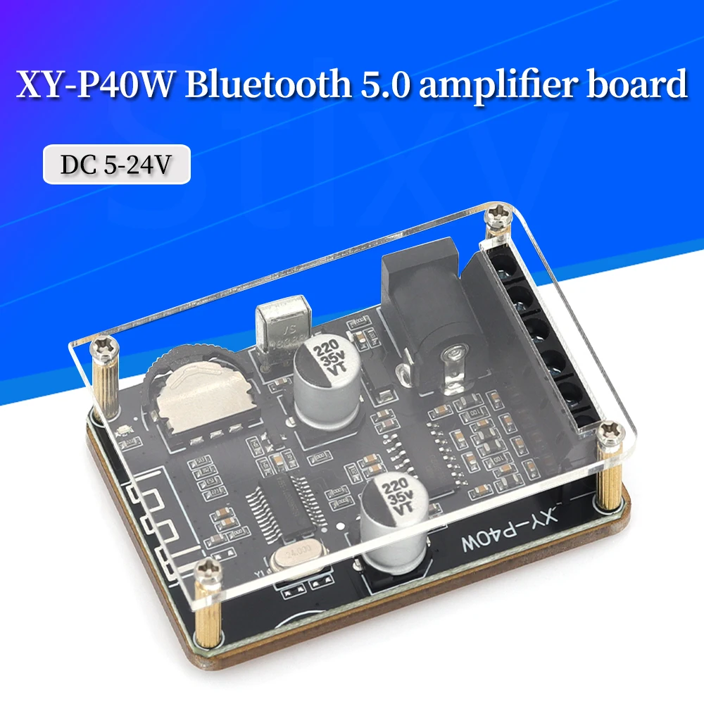 XY-P40W Bluetooth 5,0 placa amplificadora de potencia de audio estéreo 40Wx2 receptor Bluetooth DC 12/24V suministro