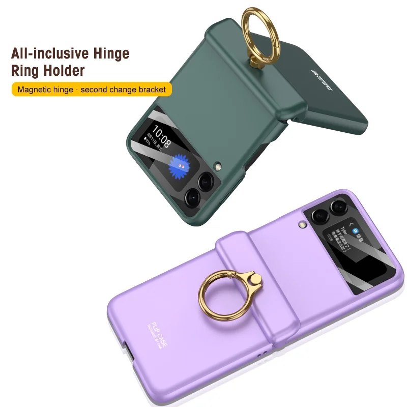 Funda de teléfono de lujo para Samsung Galaxy Z Flip 4 Flip 3 5G Correa magnética anillo hebilla funda lente de cámara vidrio para Galaxy Z Flip 4 3 - imagen 5
