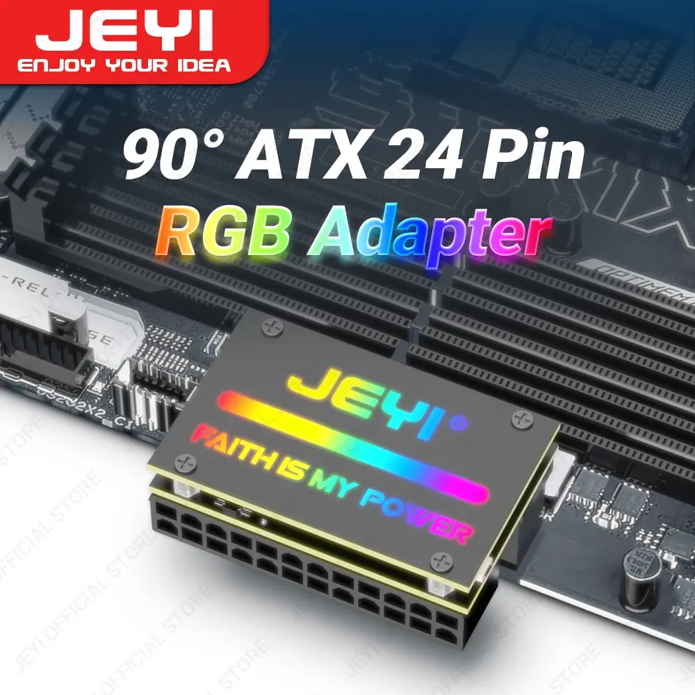 JEYI-adaptador de corriente para placa base, dispositivo ATX de 24 Pines, 90 °, RGB, 18 modos de luz, hembra a macho, 90 grados, suministro para PC de escritorio - imagen 2