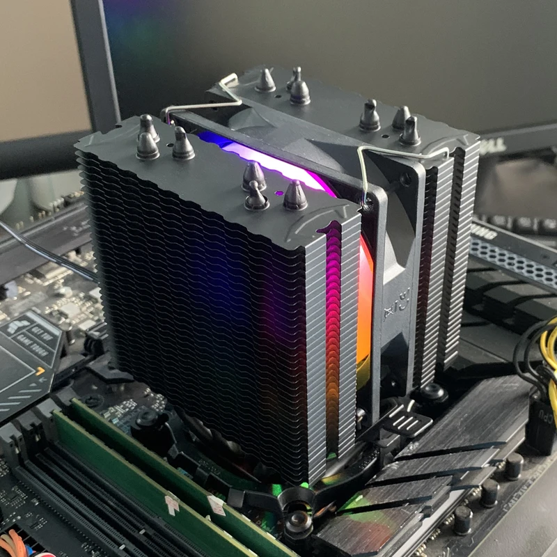 6 tubos de calor CPU enfriador de aire 4 pines PWM RGB negro ventilador de refrigeración de PC silencioso Intel LGA 1700 2011 1200 1156 X79 X99 1366 AMD AM4 AM3 AM5 - imagen 5