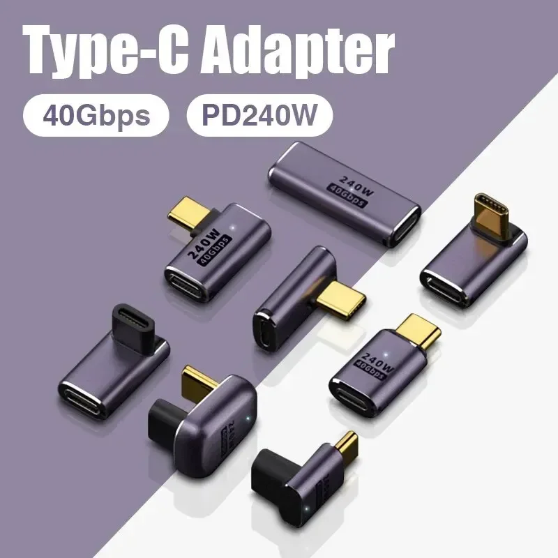 Conector de cargador USB 4,0 PD 240W 8K 60Hz para Macbook 40Gbps adaptador USB C OTG de alta velocidad en forma de U ángulo recto macho a hembra