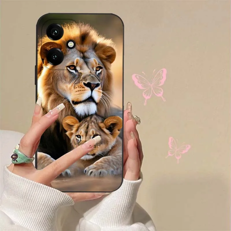 Estampado de León Animal para Huawei Honor 9X 9A 8A 8X 80 70 60 50 SE Lite Pro Plus Prime 5G funda de teléfono negra - imagen 2