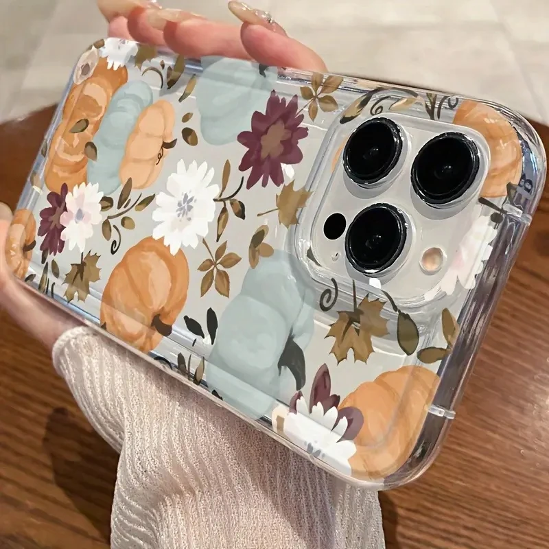 Funda de teléfono transparente con flores y calabaza vibrantes para iPhone 17 16 15 14 13 12 11 Pro Max Air 7 8 Plus 16E XS XR X - imagen 4