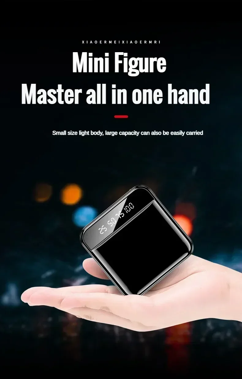 300000 Mini banco de energía mAh, carga rápida, pantalla Digital Led, Cable incorporado, batería externa portátil para Iphone, Samsung, Xiaomi - imagen 3