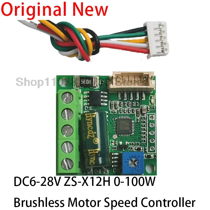 Controlador de velocidad del Motor sin escobillas DC6-28V ZS-X12H 0-100W con módulo de placa controladora Hall BLDC con accesorios de fuente de alimentación de Cable