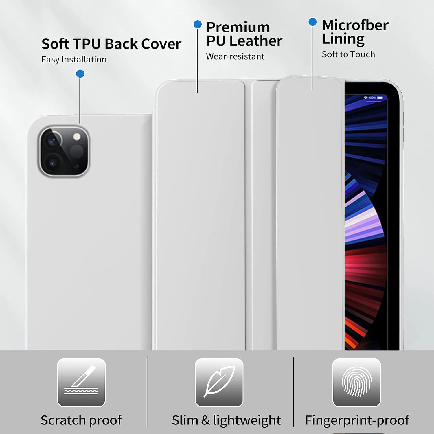 Funda con tapa triple para iPad Pro de 12,9 pulgadas (3a/4a/5a/6a) 2018/2020/2021/2022 funda protectora de cuero PU con soporte magnético - imagen 4