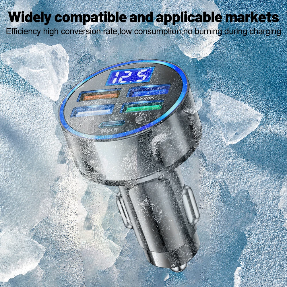 Cargador de coche LED de 250W, 5 puertos de carga rápida, PD, QC3.0, USB C, adaptador de teléfono tipo C para iphone, Samsung, Huawei, Xiaomi - imagen 4