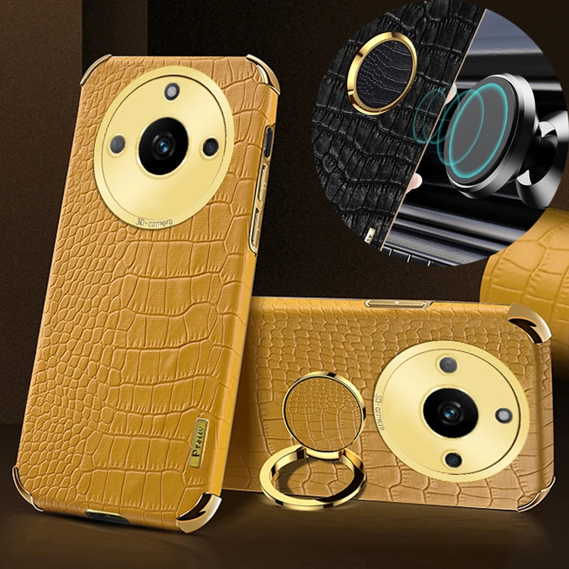 Para Realme Narzo N55 70X 60 Pro 5G N53 funda de teléfono con soporte de anillo magnético textura de cocodrilo fundas de funda suave de silicona de cuero - imagen 2