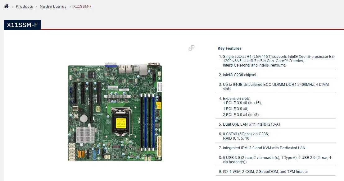 X11SSM-F para placa base Supermicro MicroATX LGA1151 E3-1200 v6/v5 7.a/6a generación. Core i3 Serie 8 SATA3 (6 Gbps) IPMI 2.0 - imagen 3