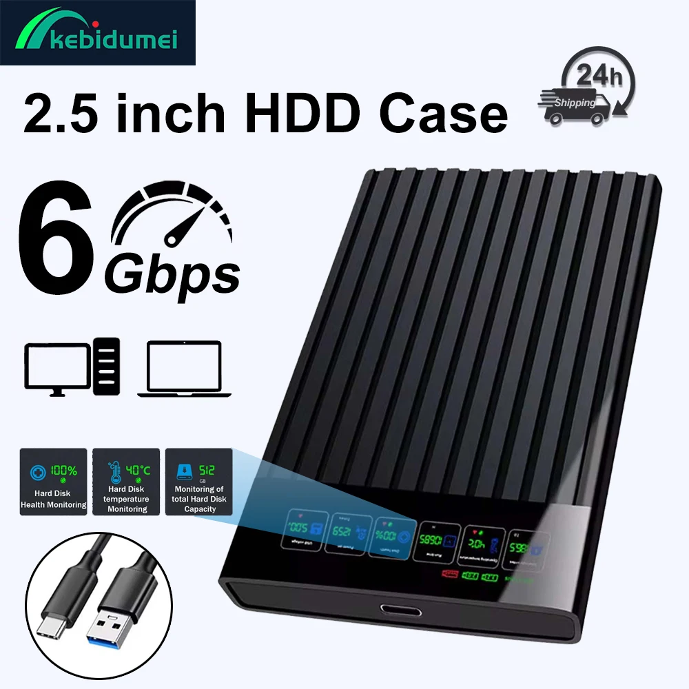 Caja HDD SSD con pantalla Digital inteligente de 2,5 ", caja SATA USB 3,1 Gen1, carcasa HDD de 6Gbps, fundas para disco duro móvil externo para PC