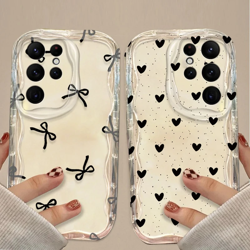 Funda negra con lazo en forma de corazón para Xiaomi 15T Pro POCO X7 X6 X5 F3 F4 X3 M3 M4 M6 F6 F7 Pro 15 Ultra 12 11 Lite 5G NE 12T