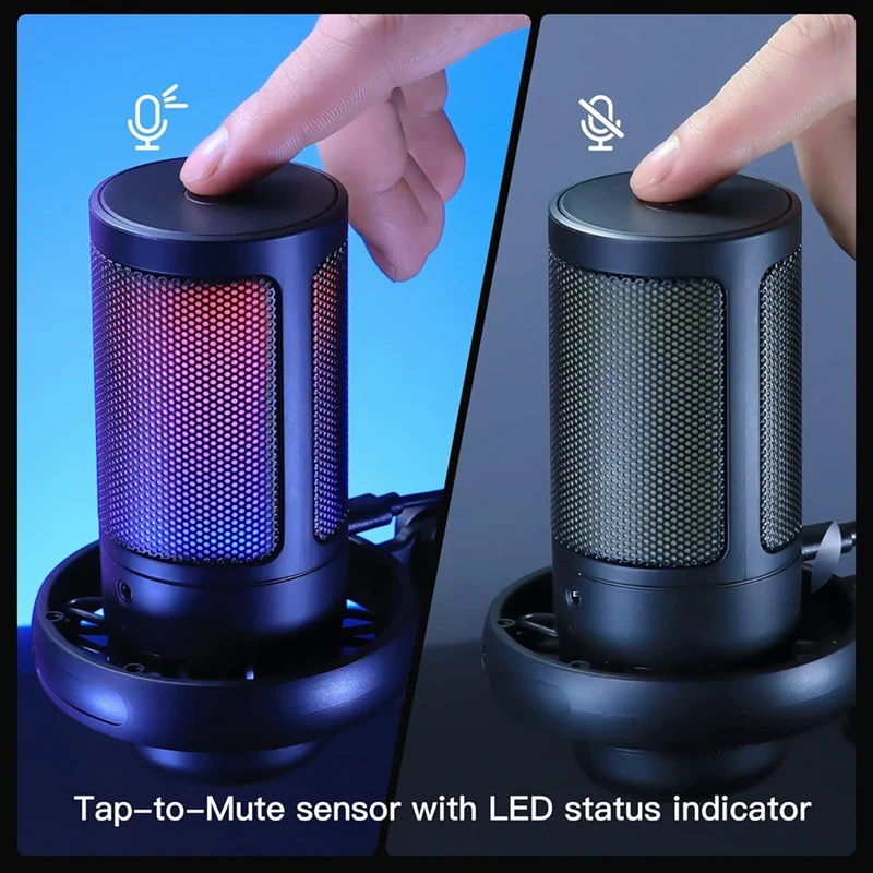 Micrófono de Metal condensador USB, grabación profesional en Streaming con luz RGB, micrófono de Podcast de escritorio, duradero - imagen 5