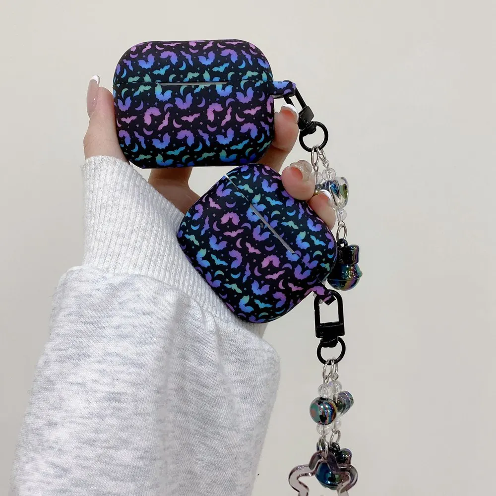 Funda de auriculares Moon Bat Ghost a la moda para Airpods Pro 2, llavero de estrella colorida, funda protectora para auriculares para AirPods 4 3 2 1