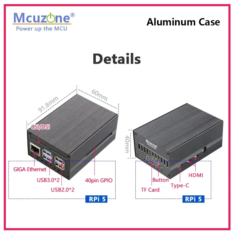 Caja de aluminio Raspberry Pi 5, compatible con RPi5 con MPS2280, MPS2242, MPS2280D, MPSAI, MPWAI, MPSTPU, MPW7, MPS2280-PoE - imagen 2