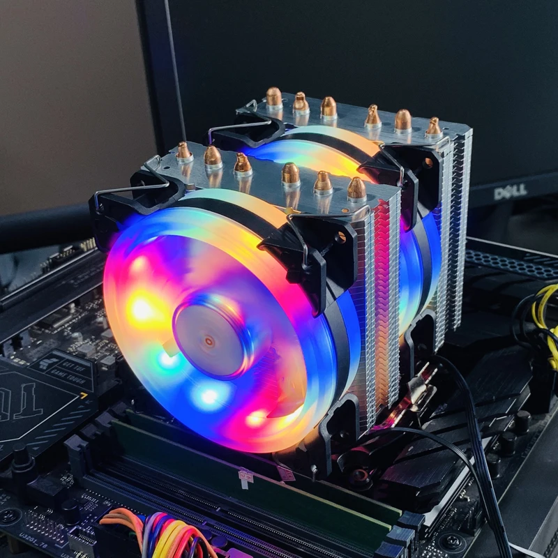 Enfriador de CPU, 6 tubos de calor, radiador de PC, 4 pines, PWM, ventilador de refrigeración Rgb silencioso para Intel 1700 1150 1155 1156 1366 2011 AM2/AM3/AM4 AMD AM5 - imagen 4