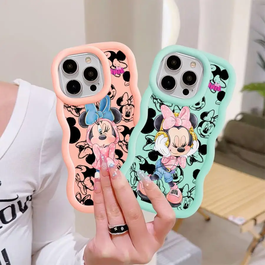 Funda de Minnie de dibujos animados de Disney para iPhone 13, 14, 8, XR, 11, 15 Plus, 16 Pro Max 17 Air 12, funda suave para teléfono