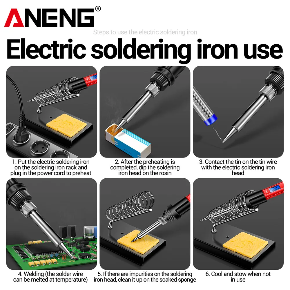 Kit de fer à souder ANENG 60W professionnel électrique température réglable SL106 EU/220V US/110V réparation de soudage + outils multimètre - imagen 4