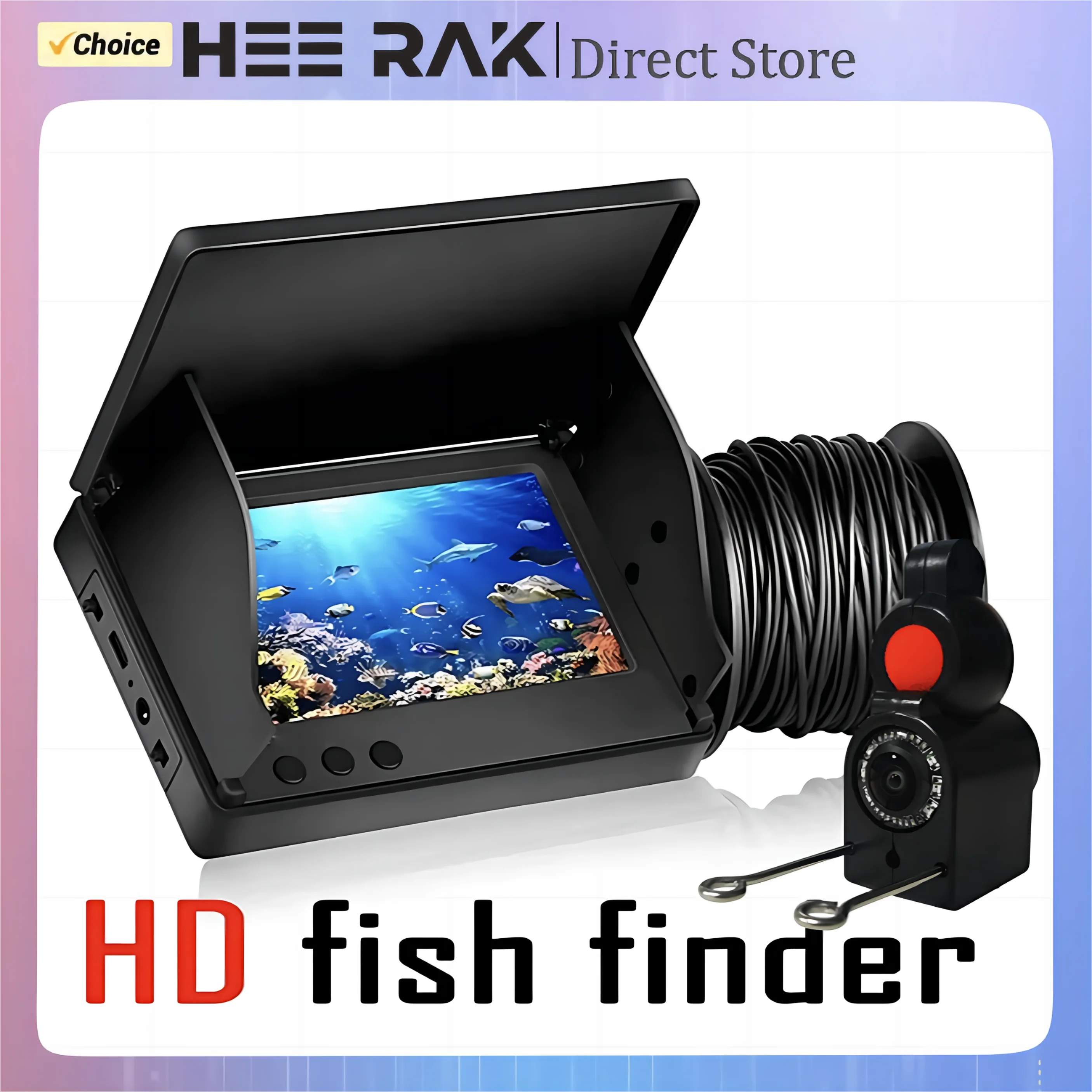 Buscador de profundidad de peces portátil, portátil, 1080P, 4,3 pulgadas, LCD, buscador de peces bajo el agua 220 °   Cámara de pesca con visión nocturna