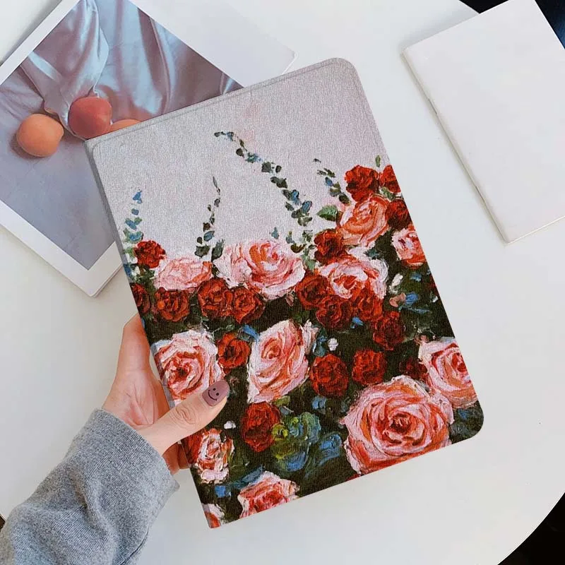 Diseño artístico flores rosas para Xiaomi Redmi Mi Pad 2 4 5 6 6s 7 8 11 12,5 12,4 11,2 8,7 SE Pro Plus Max funda para tableta - imagen 3