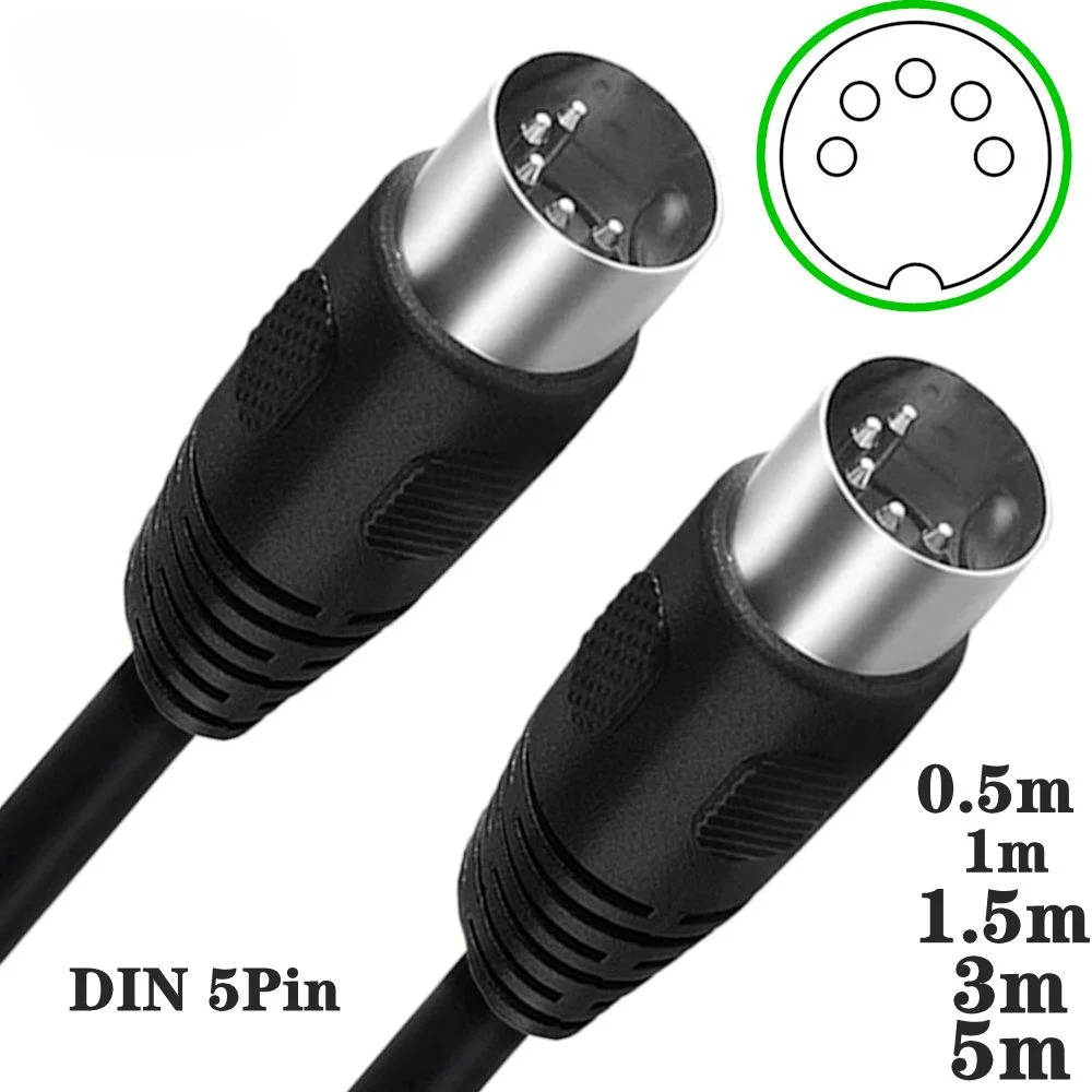 0,5 m 1m 1,5 m 3M 5m 90 grados MIDI DIN 5PIN macho a macho enchufe 5 pines DIN extensión de Audio Cable macho din-5pin M/M Cable - imagen 2