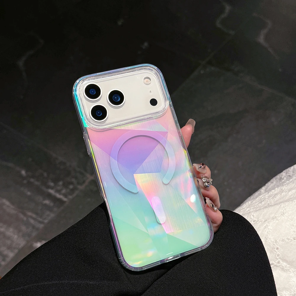 Funda magnética Aurora con gradiente láser para iPhone 17, 16, 15, 14, 13, 12 Pro Max Plus, carga inalámbrica de aire para Magsafe, funda a prueba de golpes - imagen 4