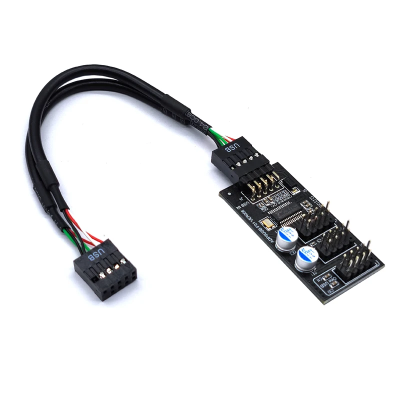 Conector Hub USB de 9 pines, divisor USB de 1 a 3 USB 2,0, placa de cabezal de 9 pines + Cable de 30/60cm para refrigeración por agua para prueba de velocidad del ventilador LED RGB - imagen 4