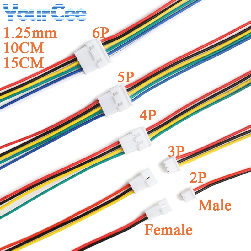 10 Uds XH2.54 2,54mm HY2.0 MX2.0 2,0mm JST 1,25mm 2/3/4/5/6Pin paso macho hembra enchufe con cable 20/15/10cm Cables 26/28AWG - imagen 3