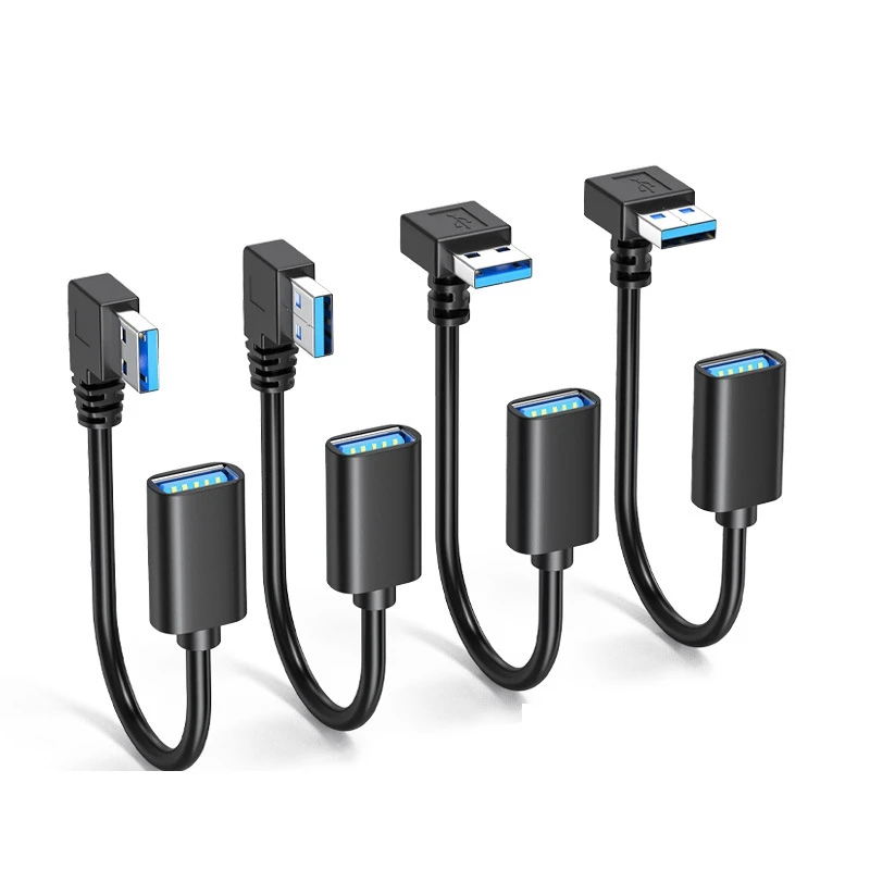 50cm USB 3,0 macho a USB 3,0 hembra Cable de extensión de 90 grados adaptador extensor transmisión rápida izquierda/derecha/arriba/abajo ángulo 30CM