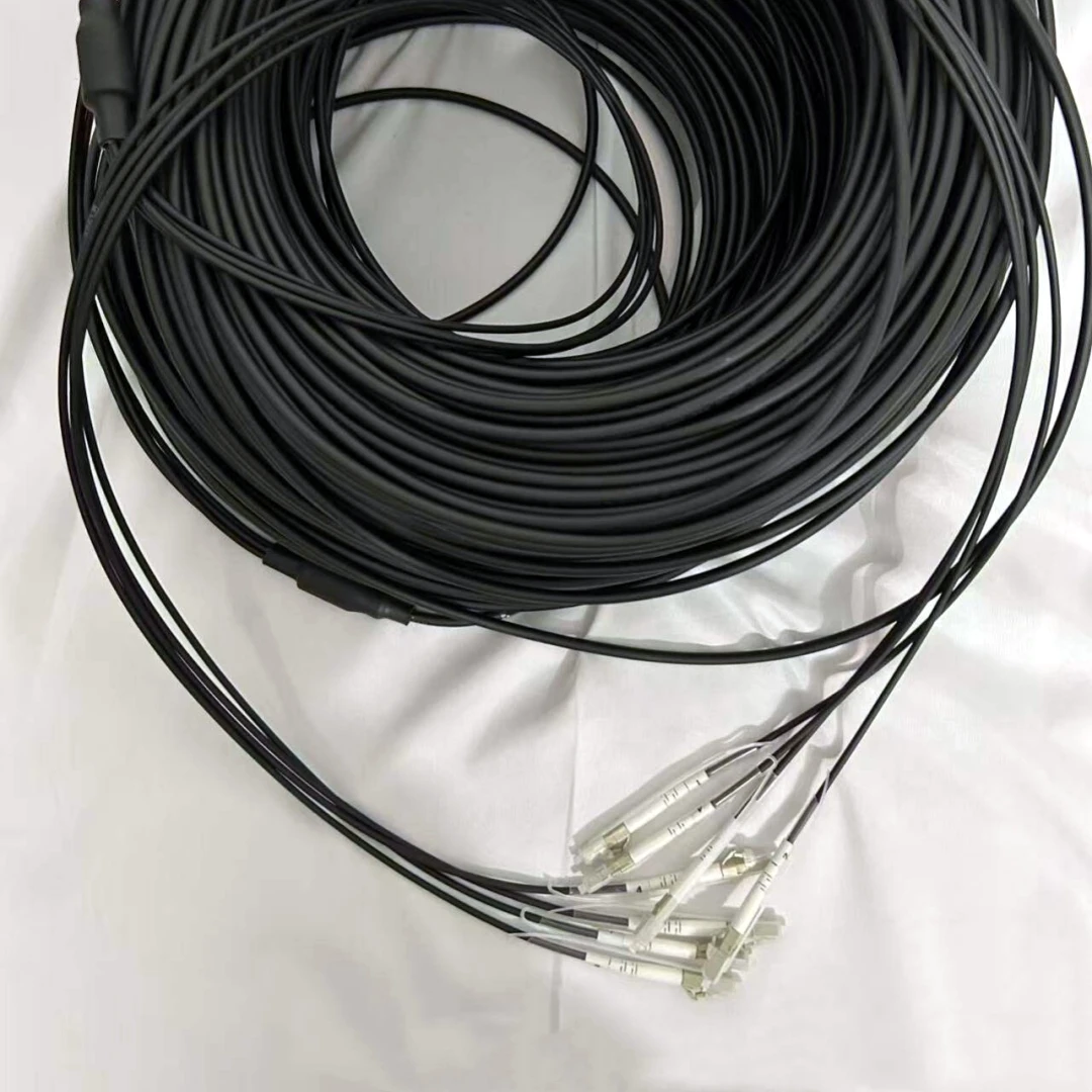Cable de conexión de fibra blindada 4 núcleos 50m60m70m80m100m120m OM3 TPU 4C SC, LC, FC, ST puente de fibra óptica multimodo para exteriores 4 fibras