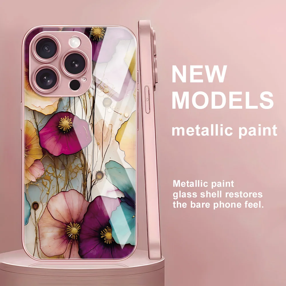 Funda de teléfono de vidrio templado para Samsung S24 Ultra Galaxy A56 5G A55 A54 S25 Plus S23 S22 Ultra S21 S20 FE A 56 Funda de flores