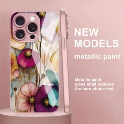 Funda de teléfono de vidrio templado para Samsung S24 Ultra Galaxy A56 5G A55 A54 S25 Plus S23 S22 Ultra S21 S20 FE A 56 Funda de flores