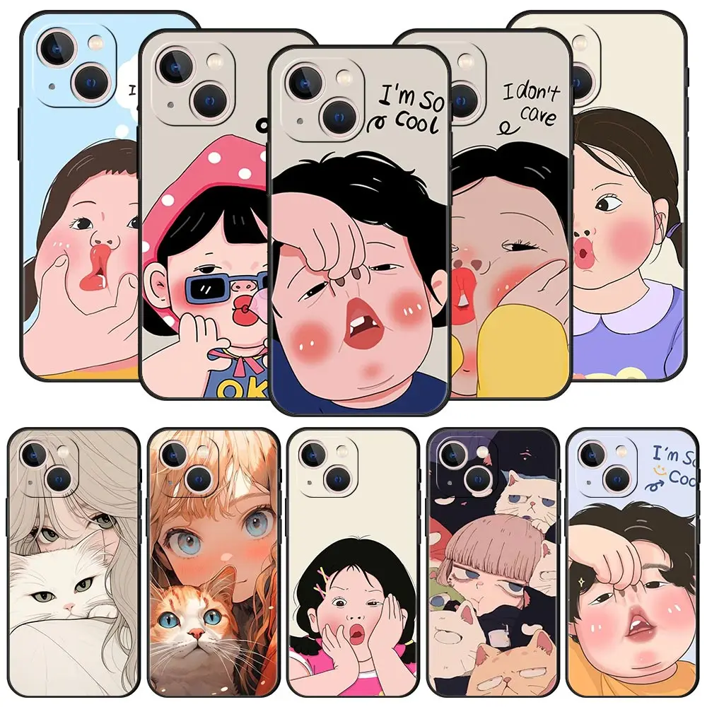 Funda de teléfono con dibujos animados divertidos para niño y niña, funda de TPU suave para iPhone 16 13 15 14 12 11 Pro MAX XR X SE XS 7 8 Plus