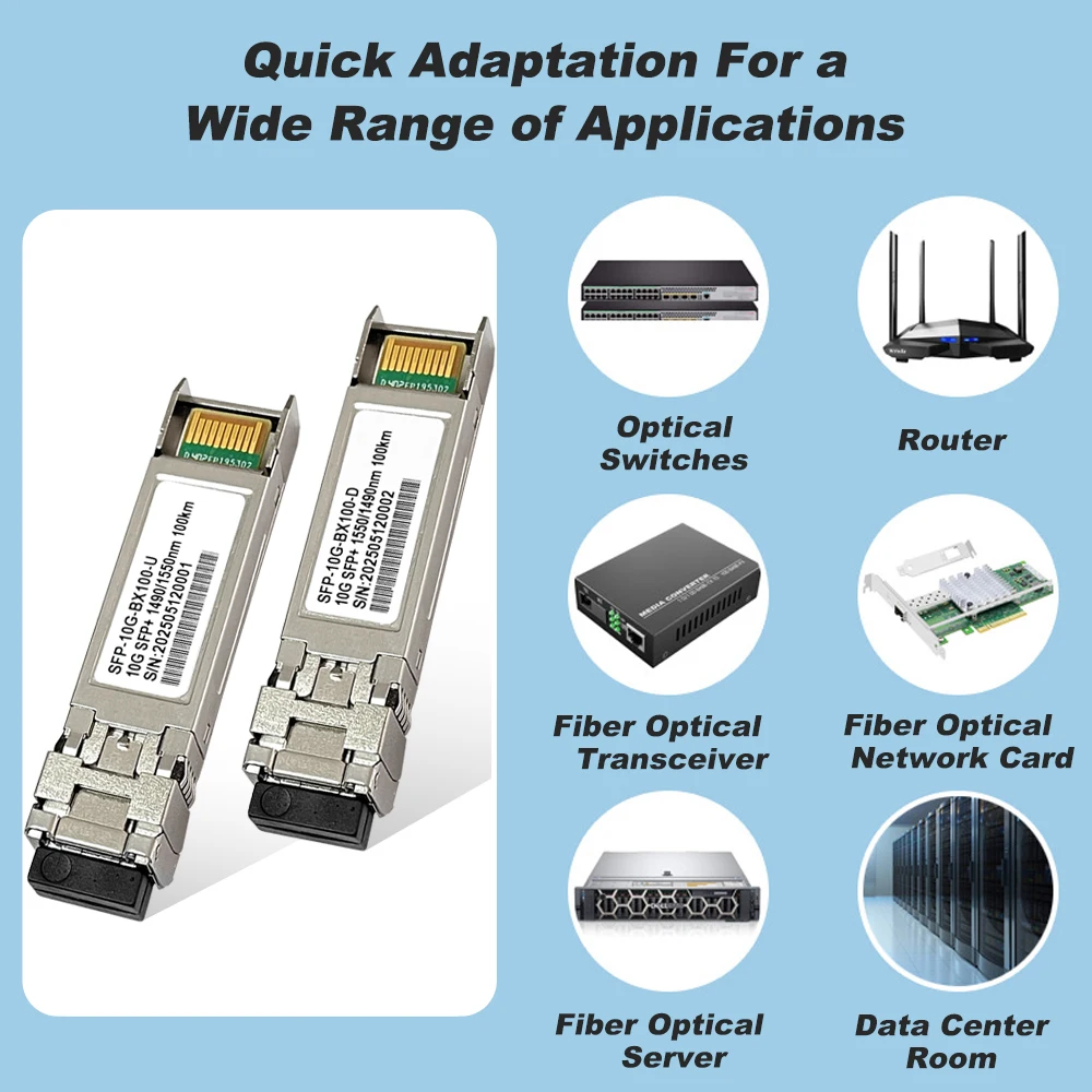 Módulo BiDi SFP de 10Gb, 100km, 1490/1550nm, SMF LC, WDM, transceptor óptico bidireccional de fibra única para Mikrotik, Juniper,ZTE,Switch - imagen 5