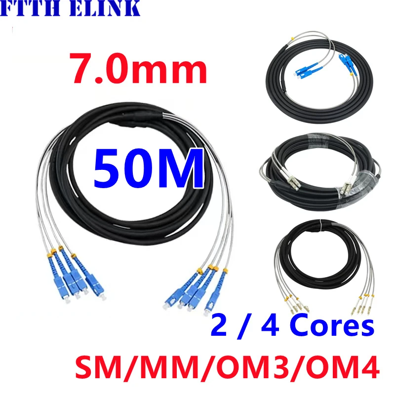 Puente de fibra óptica para exteriores, Cable de 50m monomodo 2 4 núcleos FTTH FTTA ELINK SM OM3 OM4 OM2 LC SC FC ST E2000 2 núcleos, 50mtr, 2C, 4C - imagen 2