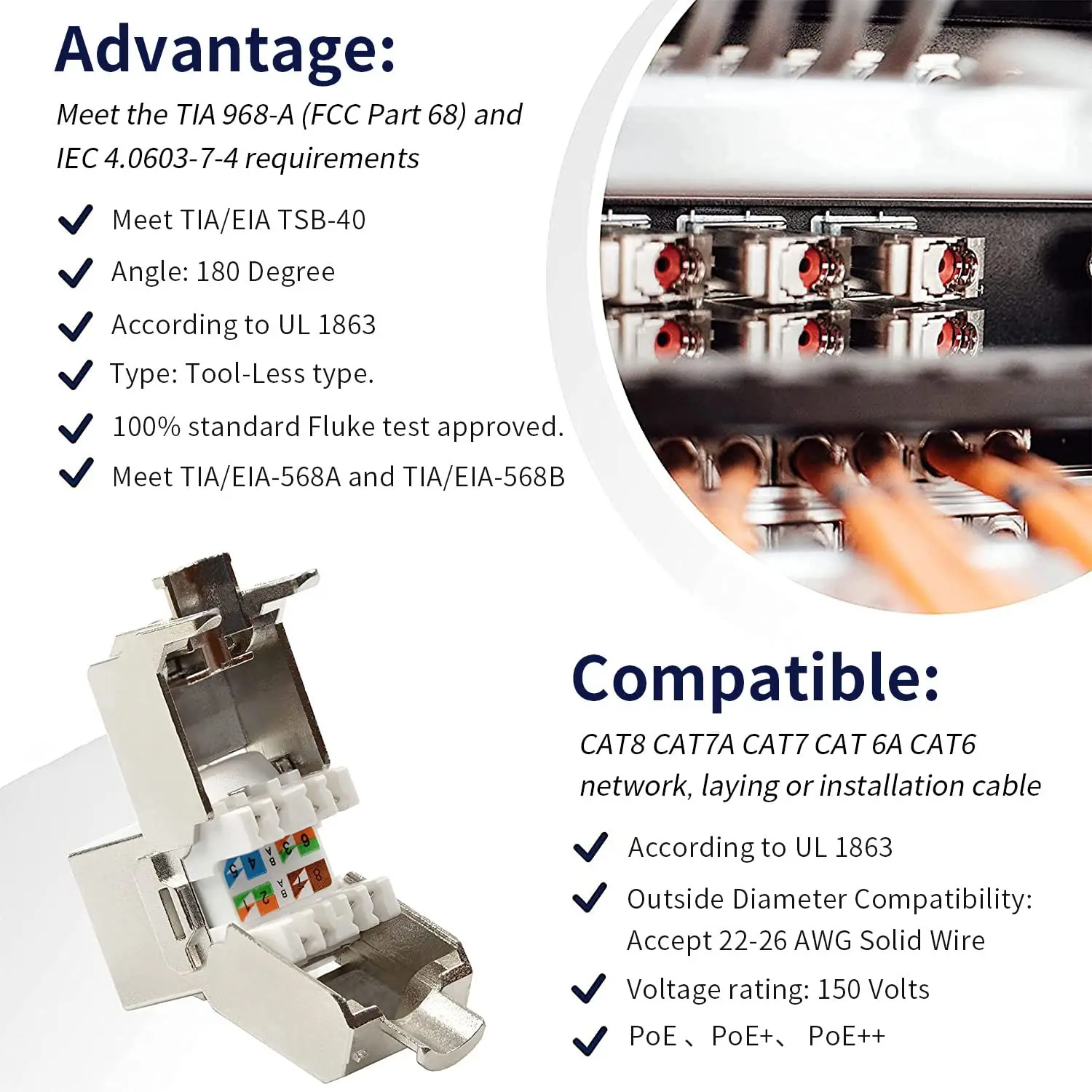 Keystone Jack RJ45 Cat7 STP - Conexión Sin Herramientas - imagen 2