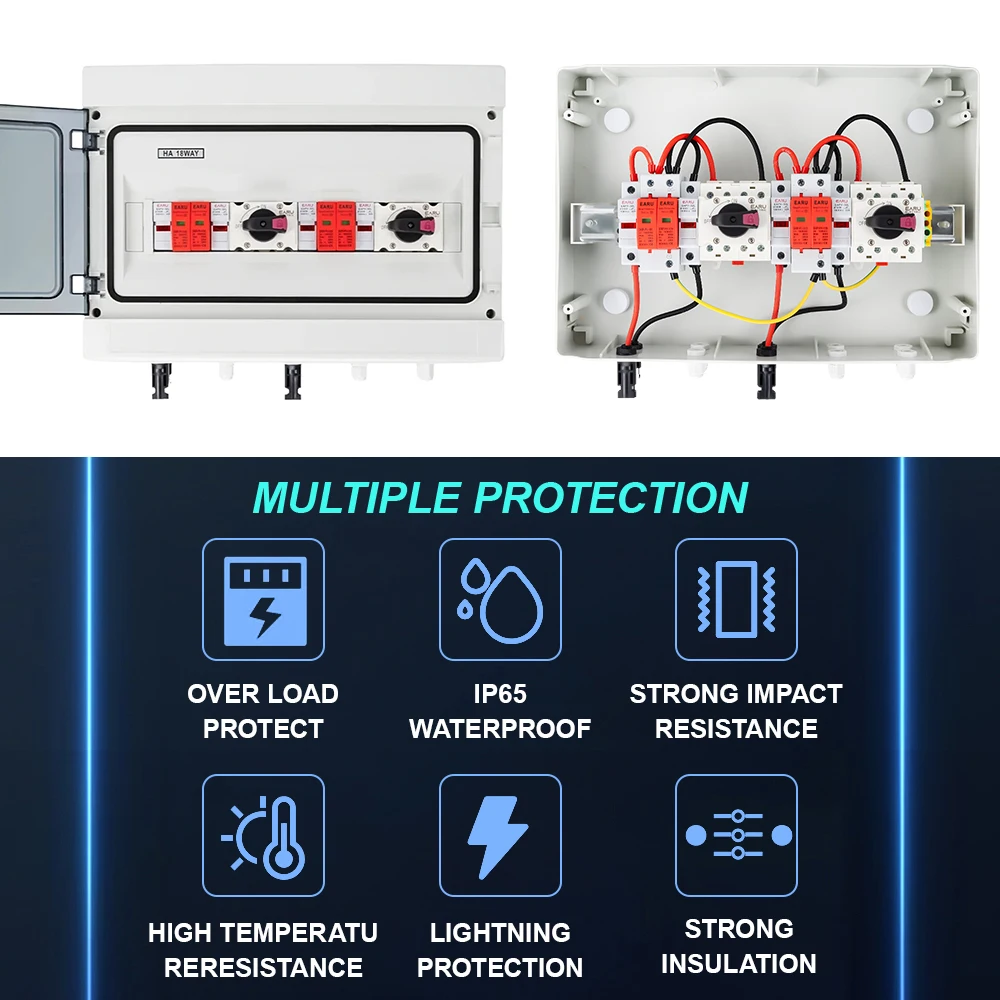 Caja combinadora Solar fotovoltaica PV, 1000V CC, 2 entradas y 2 salidas, con protección contra sobretensiones, fusible CC MCB SPD, caja impermeable IP65 - imagen 5