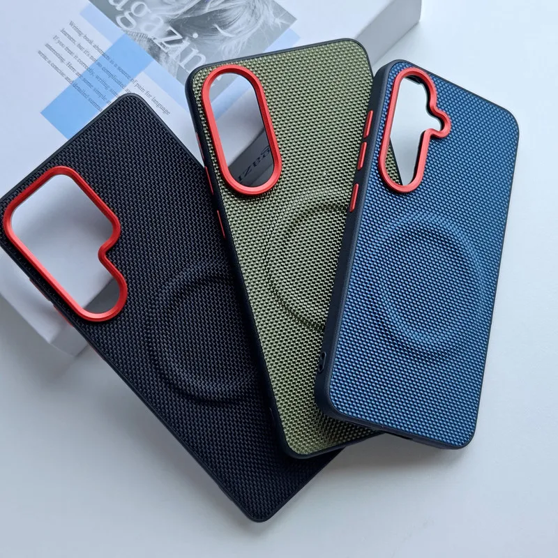 Para Samsung Galaxy S25 Ultra, S25 S24 Plus, S25 Edge funda magnética ELVEV tejido antihuellas PU funda dura de cuero para teléfono de PC - imagen 3