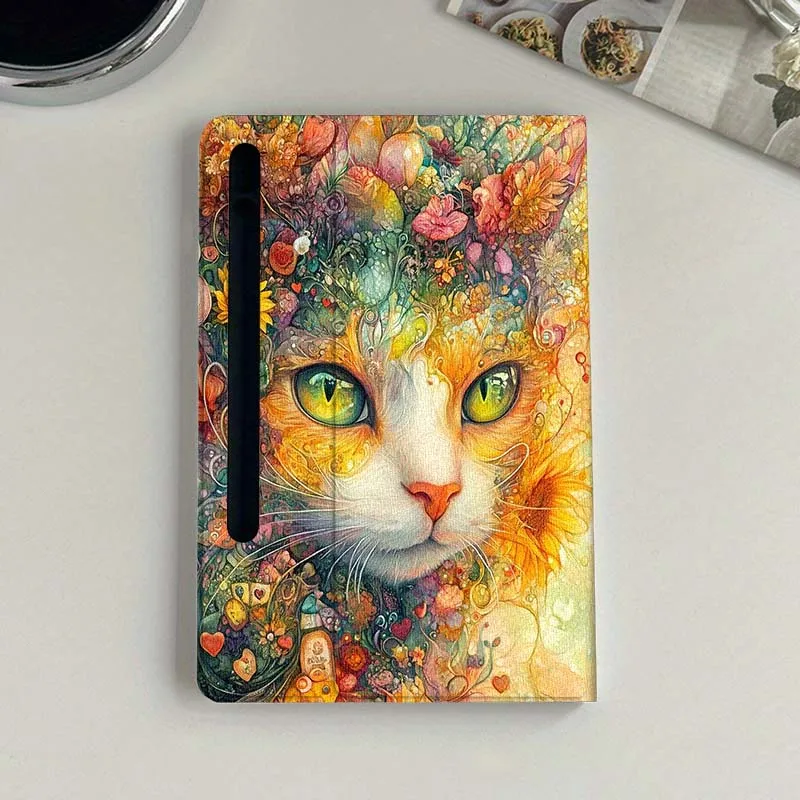 Hermosa flor gato arte para Samsung Galaxy Tab S9 S10 S6 S7 S8 FE Plus Lite pulgadas funda plegable para tableta - imagen 2