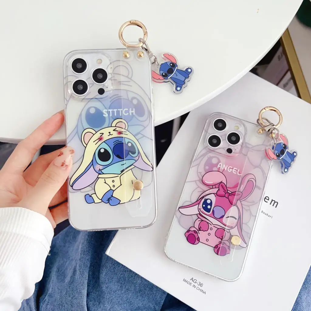 Funda de Stitch con adorno para correa de muñeca, para iPhone 14, 13, 12, 11 Pro, Xs, Max, Xs, XR, 7, 8, 6 Plus, SE 2020 - imagen 3