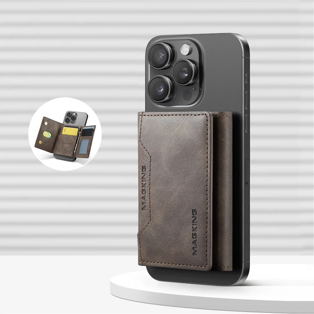 Tarjetero portátil de negocios de lujo, Mini billetera triple para tarjetas magnéticas Magsafe, billetera de cuero PU, tarjetas de efectivo plegables