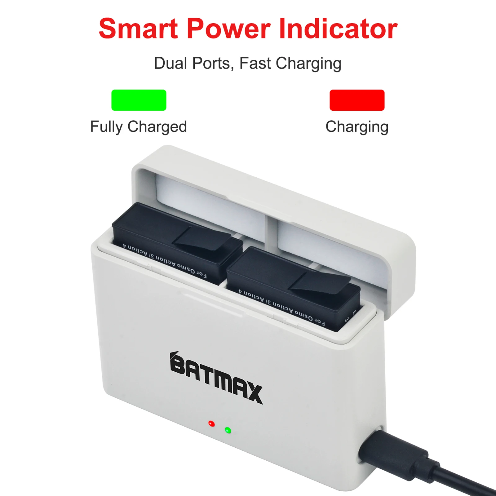 Batería Batmax de 1800mAh para batería Osmo Action 4 + caja de cargador doble para DJI Osmo Action 4, accesorios para cámaras deportivas Osmo Action 3 - imagen 4