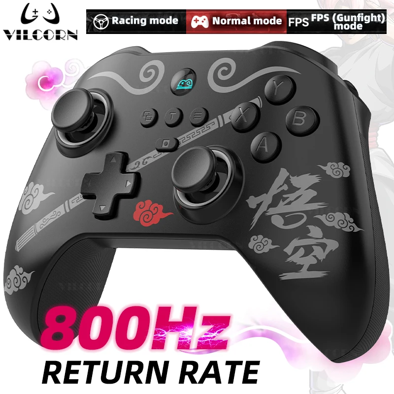 Mando inalámbrico Wukong negro, Joystick de 800Hz para PC/Switch/Android/iOS/Steam, 3 modos, FPS Hall Trigger Gaming Controller
