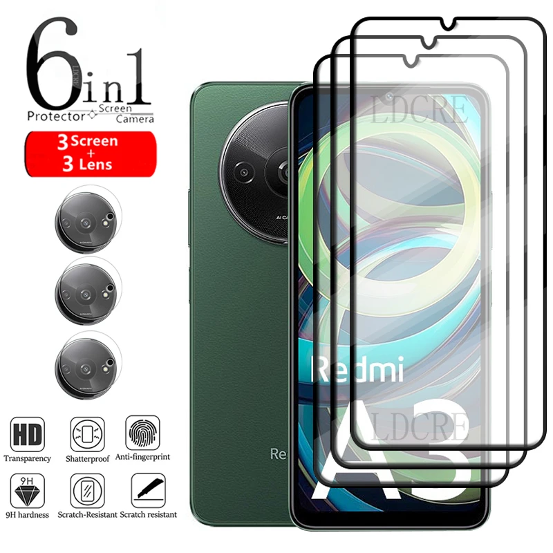 6 en 1 para Redmi A3 vidrio para Xiaomi Redmi A3 vidrio templado 9H pegamento de cubierta completa 9H Protector de pantalla para Redmi A 3 A3 lente de vidrio - imagen 2