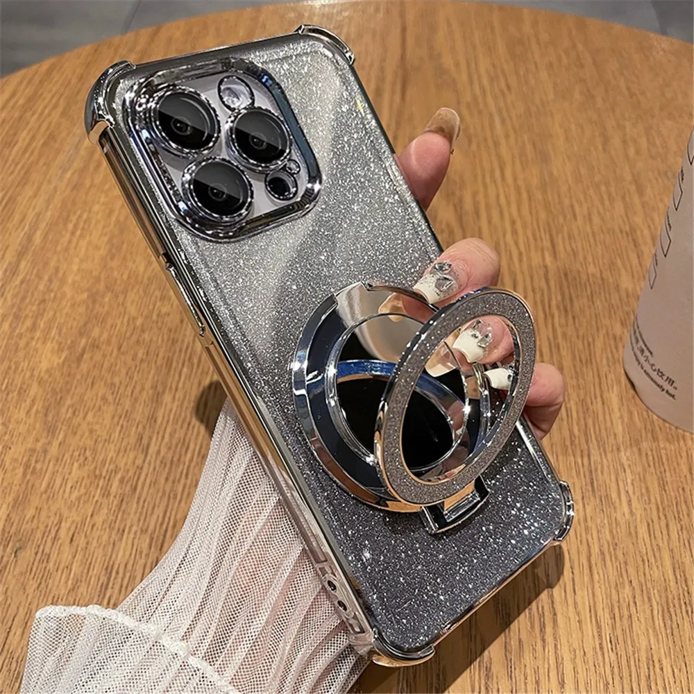 Funda de silicona con purpurina a prueba de golpes para Xiaomi Poco X7 X6 Pro M6 F7 F6 F4 X5 X3 NFC POCO C65 C75 funda con soporte magnético para espejo