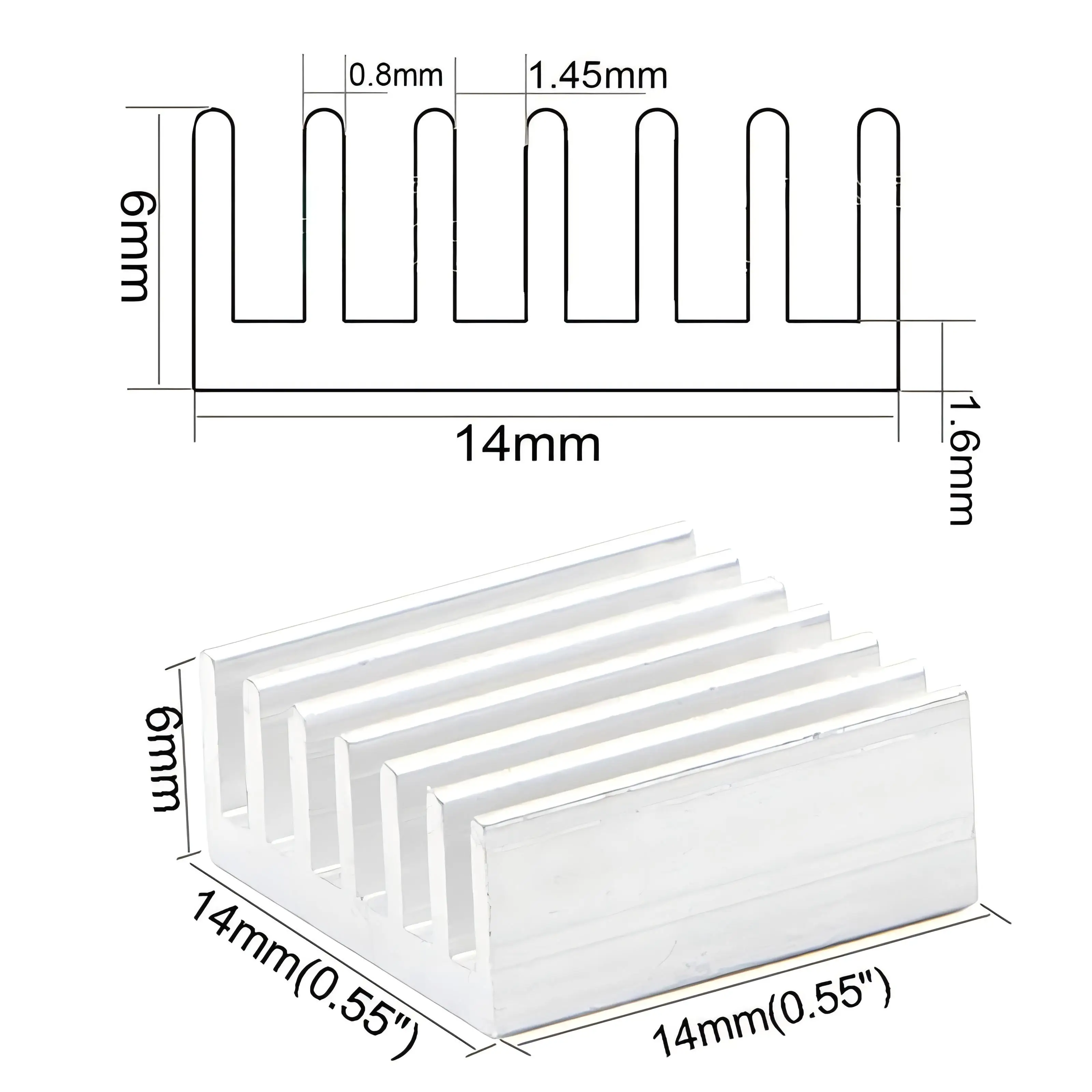 YOUNUON Disipadores de calor aluminio plateado 14x14x6mm - imagen 2