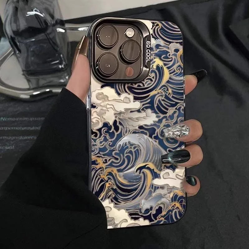Funda Sea Wave para iPhone 16 15 14 13 12 11 Pro Max XS XR 7 8 Plus cubierta a prueba de golpes carcasa anticaída