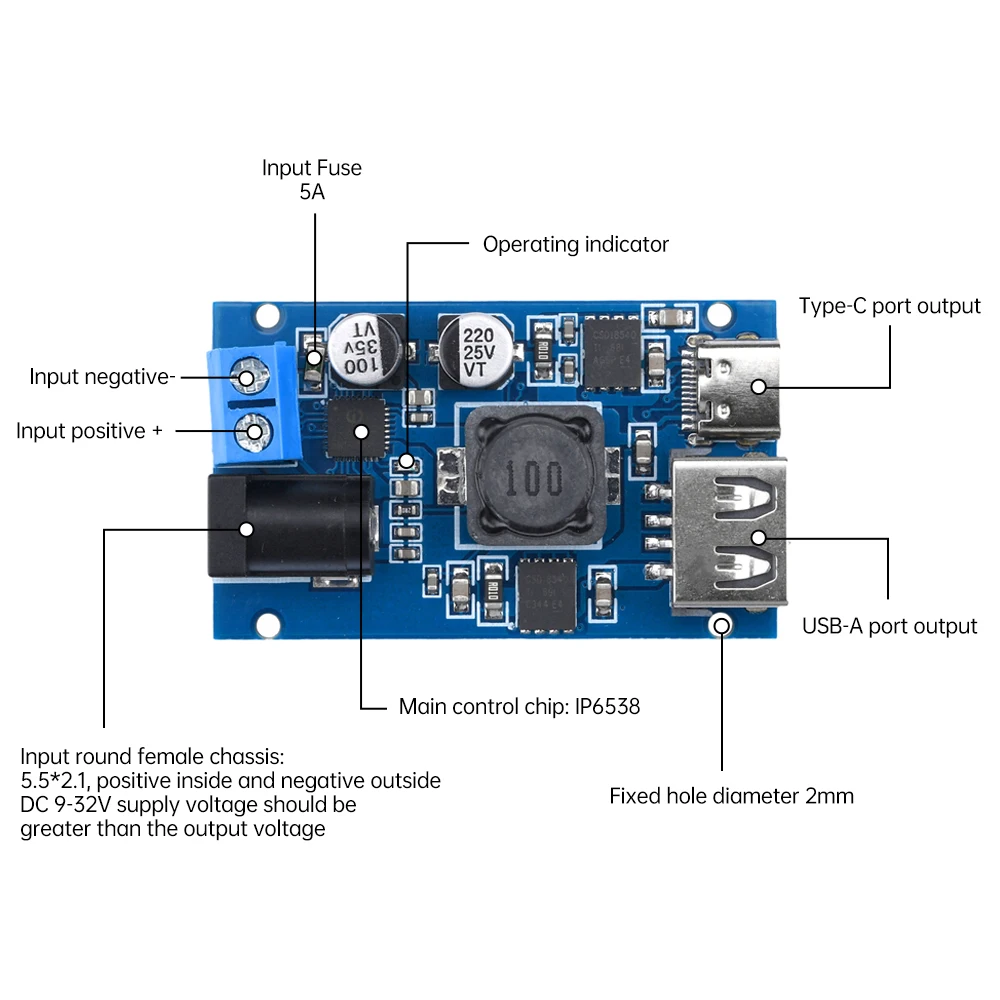 Módulo de fuente de alimentación reductor QC3.0 PD3.0 PPS, convertidor Buck de 8,2 V-32V a 3V-20V, USB + Salida de puerto Dual tipo C, DC-DC - imagen 3