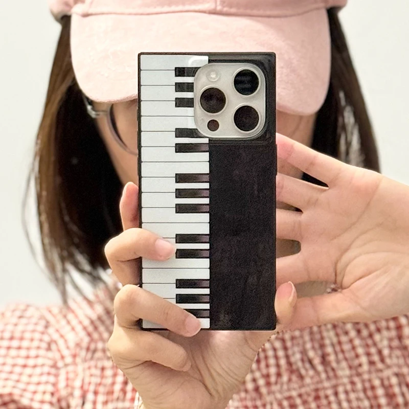 Funda IMD rectangular brillante Piano de moda para iPhone 17 16 15 14 13 Pro Max cubierta de teléfono TPU a prueba de golpes