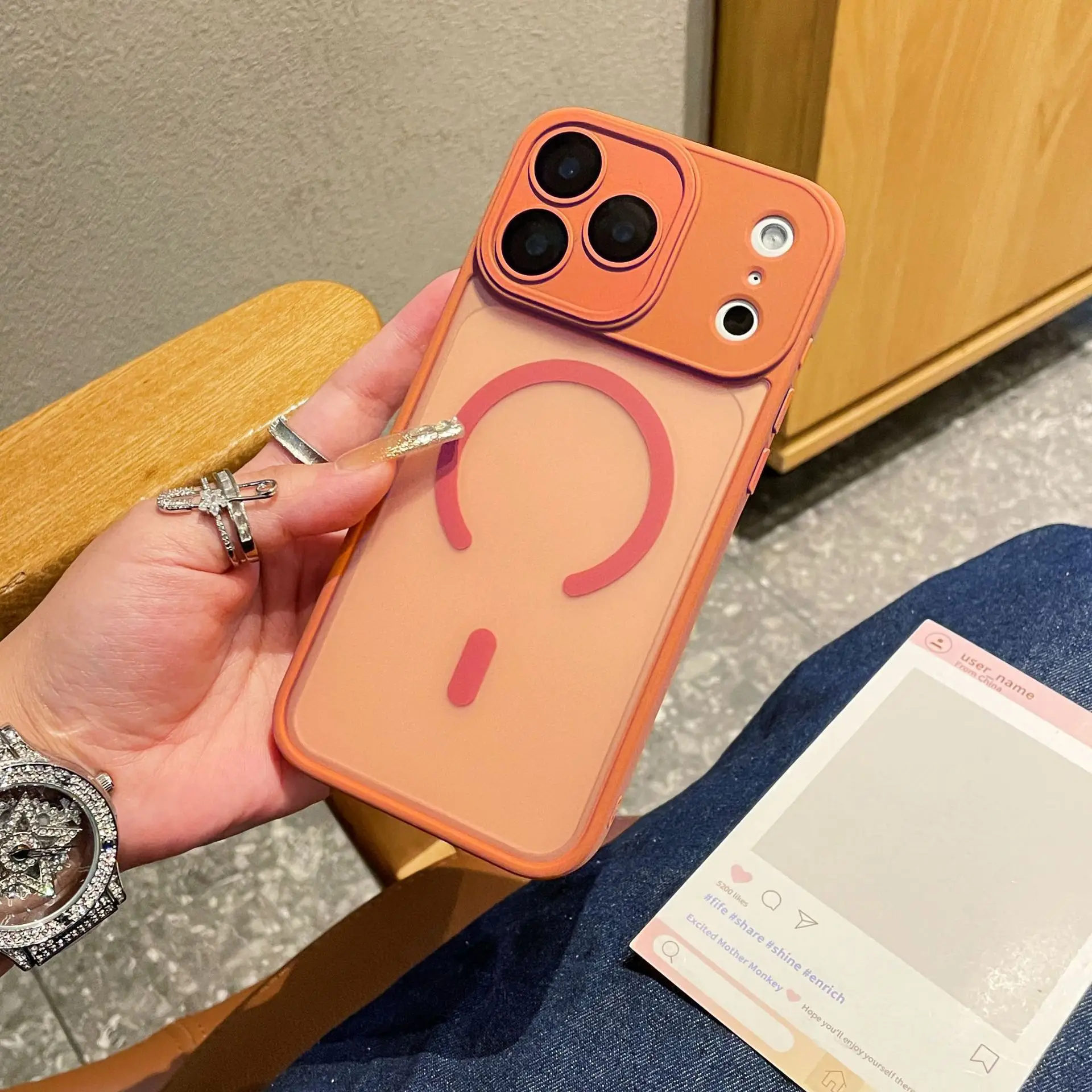 Funda protectora de lente de cámara naranja para Magsafe iPhone 17 Pro Max Air 16 Plus 15 14 13 12 17Pro Mag accesorios de cubierta de teléfono seguro - imagen 2